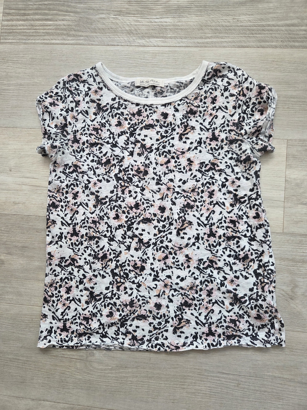 We The Free White Tee with Black and Pale Pink Floral Print